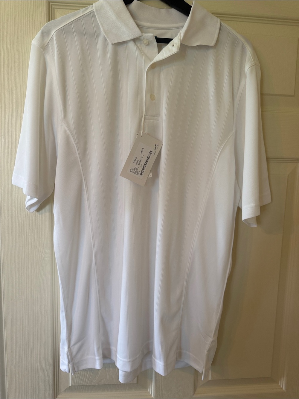 Men's White Short-Sleeve Polo with Textured Panels